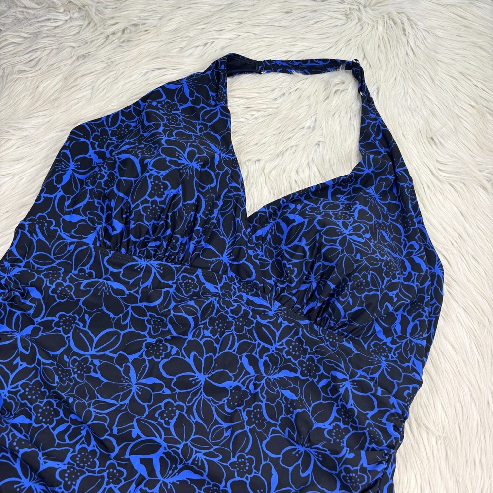L.L. Bean Women's 22W Shaping Swimwear Clasp Halter Dress Print Blue Floral - Picture 2 of 5